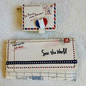 Travel Set, Leather Passport Organizer, Postal Stamp Wallet